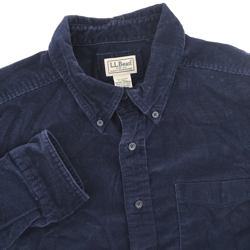 LL Bean Corduroy Button Down Shirt Navy Blue Long Sleeve Mens Large Tall